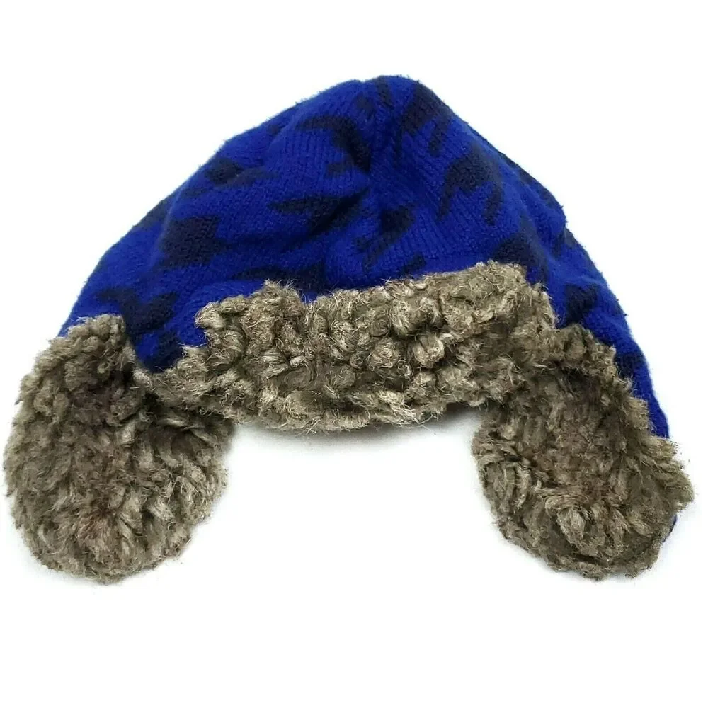 Sherpa Trapper Hat‎ Boys 2T 3T 4T 5T Blue Brown Sweater Knit Faux Fur Winter